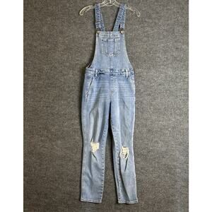 Old Navy Womens Denim Overalls Size 4 Blue Medium Wash Distressed Pockets Cotton